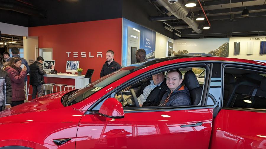 MBA Societal Shifts participants inside Tesla