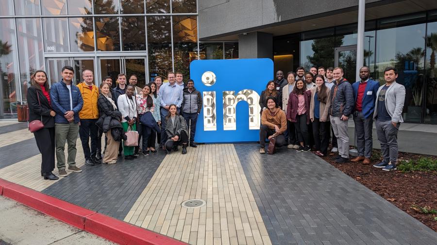 MBA Societal Shifts participants pose in front of LinkedIn