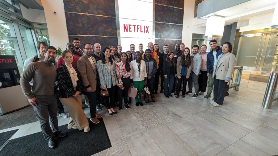 MBA Societal Shifts participants pose in front of Netflix