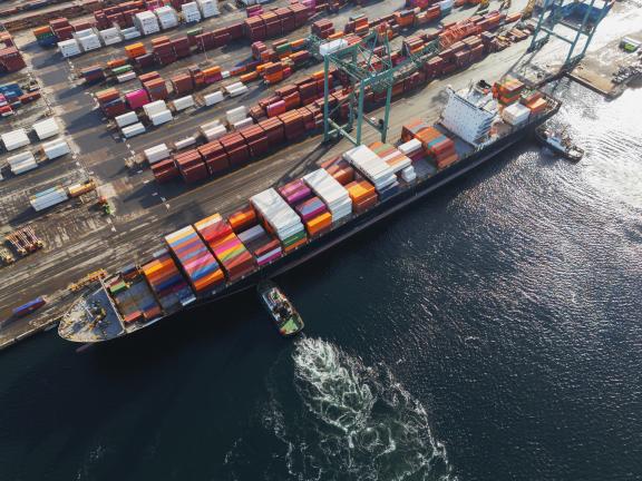 container ship at a dock