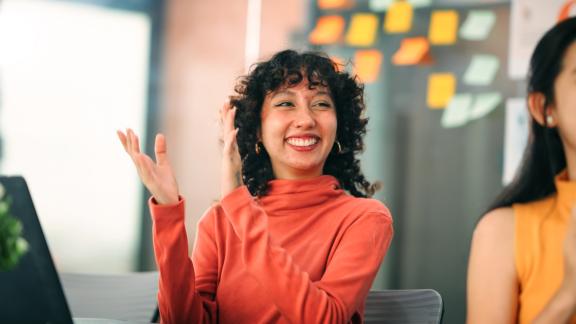 excited employee celebrating