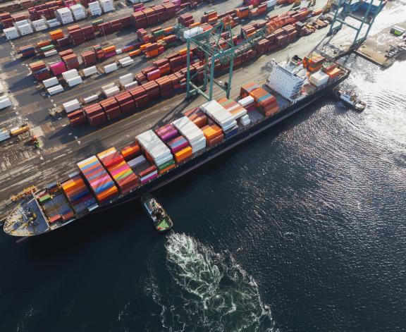 container ship at a dock