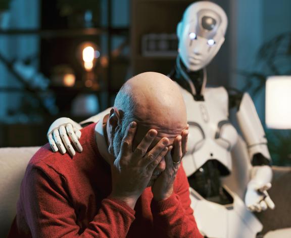 image of a robot and a human