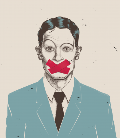illustration of man with tape over mouth
