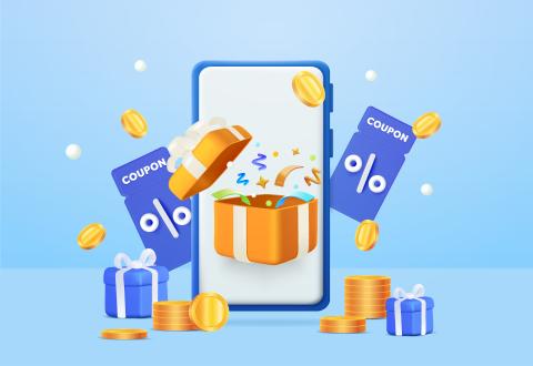 illustration of online shopping and coupons
