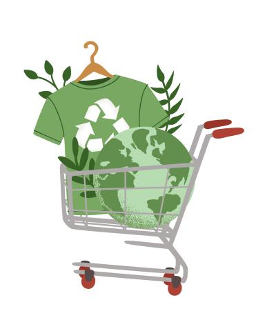 graphic of shopping cart with sustainable theme